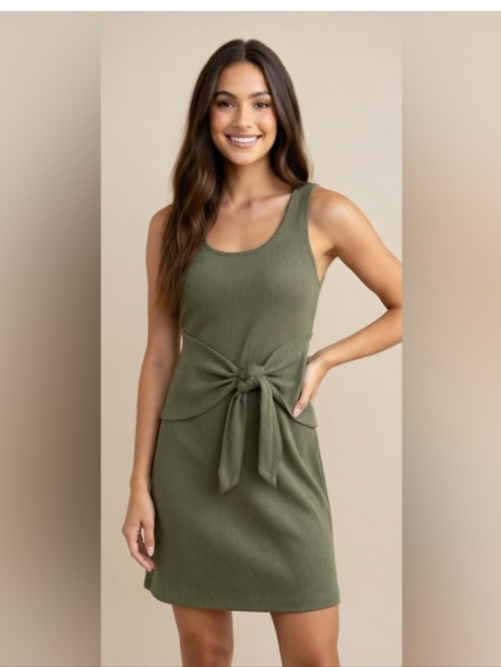 aerie Olive Tie-Front Tank Mini Dress